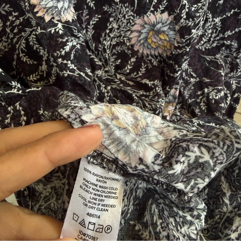 LOFT Long Sleeve Floral Mini Dress Women's XL Gray Pink White Peonies - Picture 4 of 6